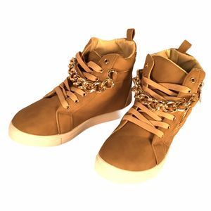 Twisted Addison 7 Tan High Top Sneaker Gold Chain